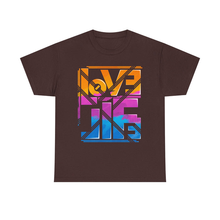 Love Lives Here T-Shirt | Rainbow Geometric Typography