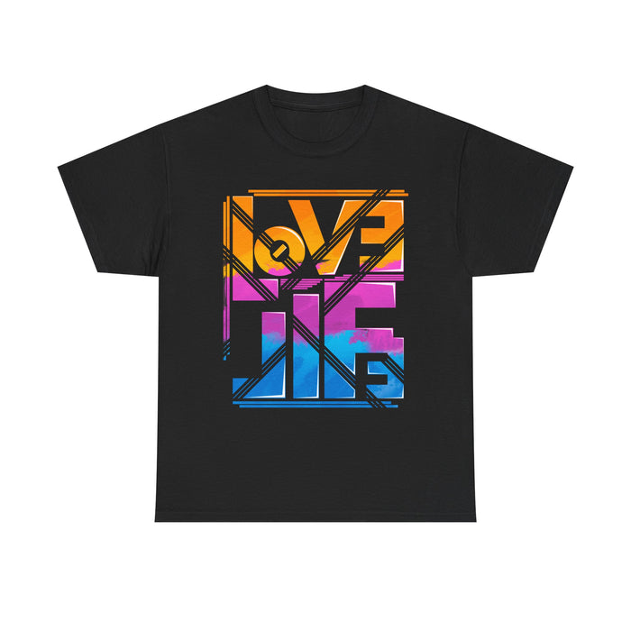 Love Lives Here T-Shirt | Rainbow Geometric Typography
