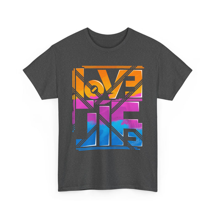 Love Lives Here T-Shirt | Rainbow Geometric Typography