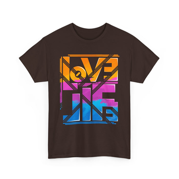 Love Lives Here T-Shirt | Rainbow Geometric Typography