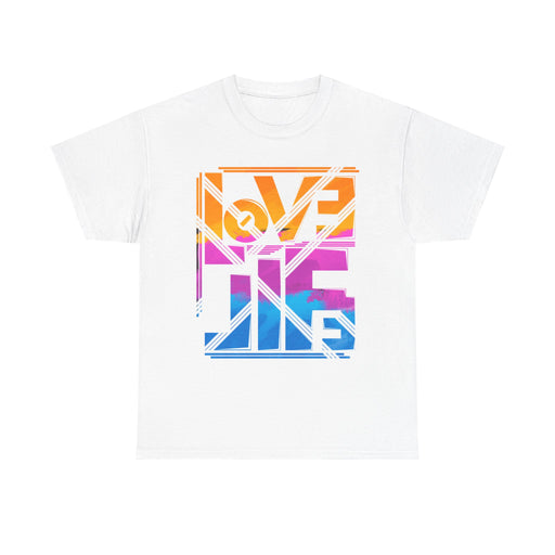 Love Lives Here T-Shirt | Rainbow Geometric Typography