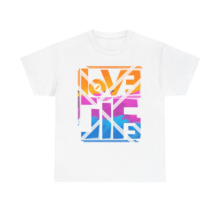 Love Lives Here T-Shirt | Rainbow Geometric Typography