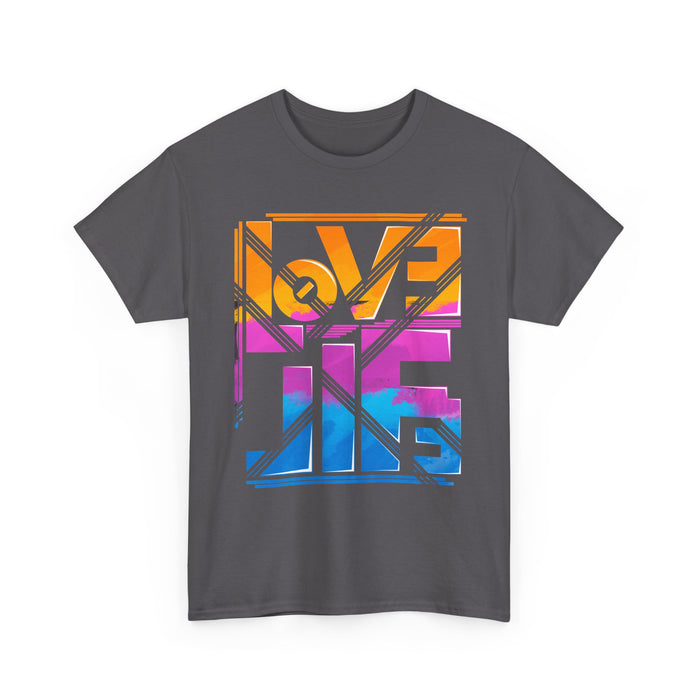 Love Lives Here T-Shirt | Rainbow Geometric Typography