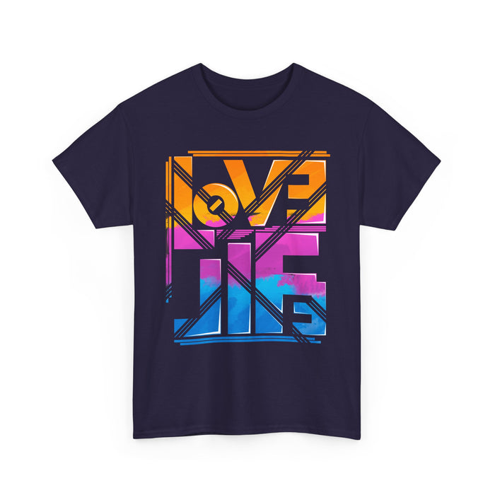 Love Lives Here T-Shirt | Rainbow Geometric Typography