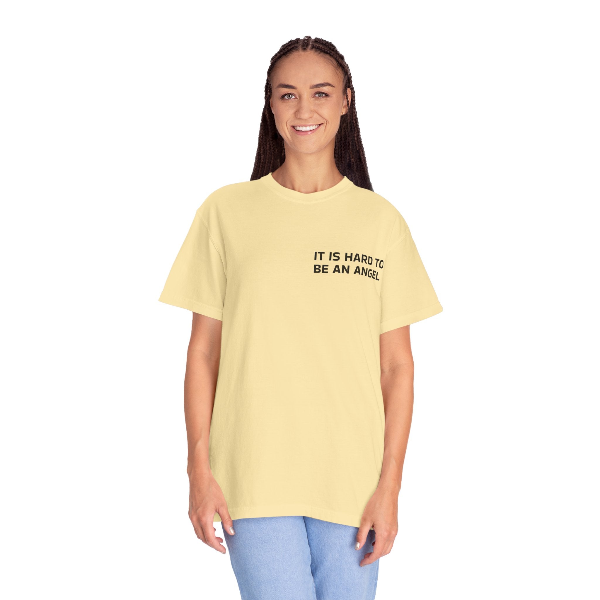 It Is Hard To Be An Angel Tee — Minimalist Quote Graphic T-Shirt
