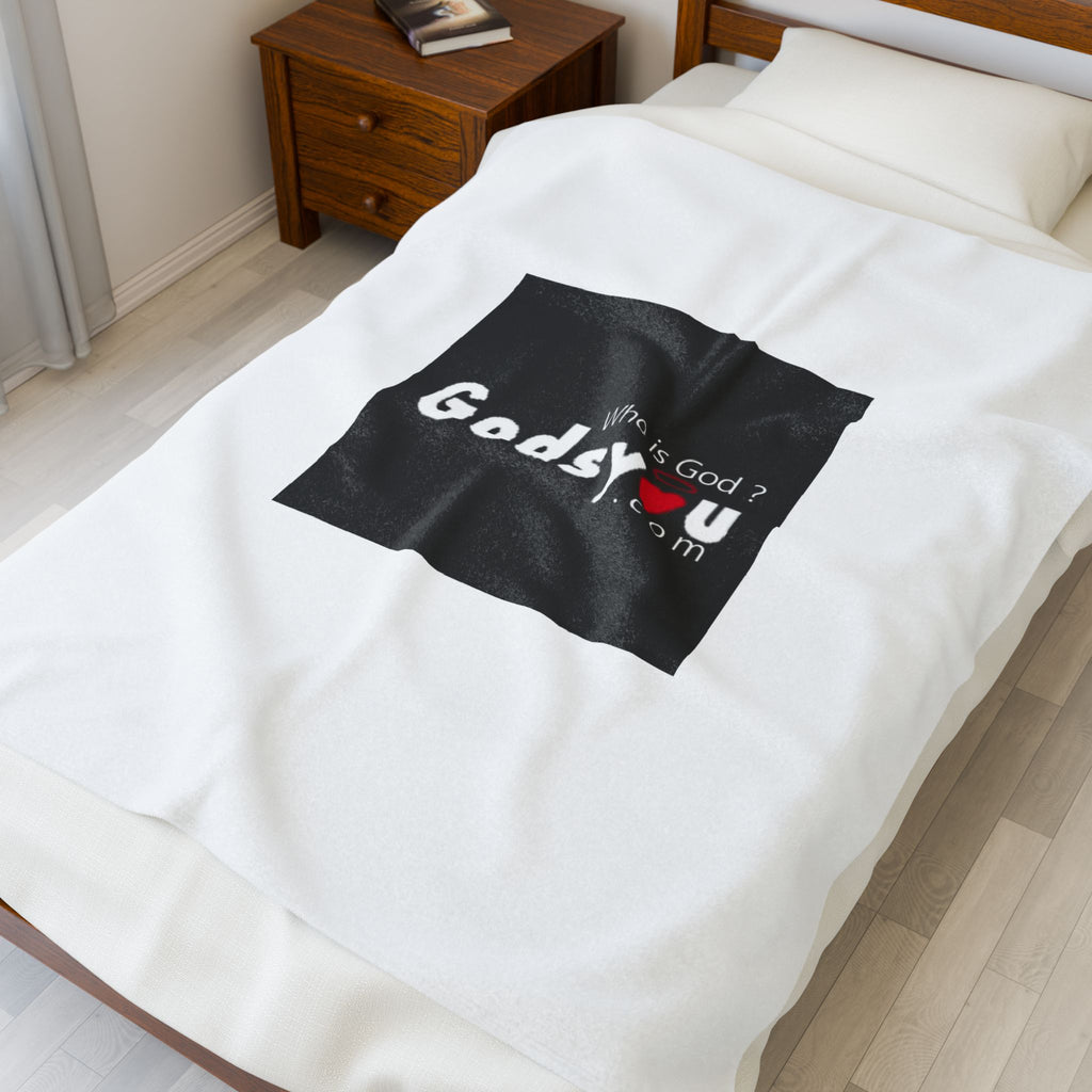 Godsyou logo Velveteen Plush Blanket | black square logo, minimalist design