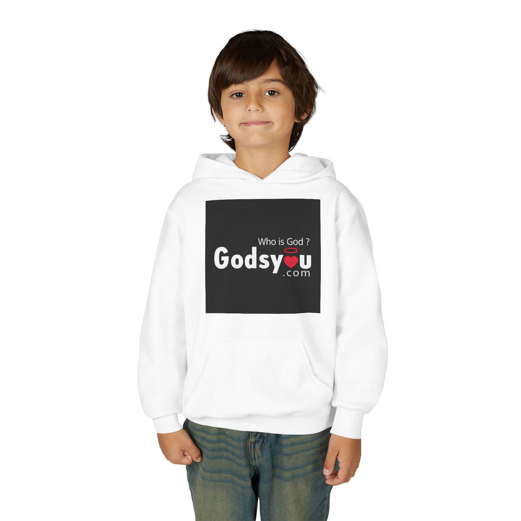 Godsyou logo square Youth Hoodie | Christian faith sweatshirt, minimalist black graphic