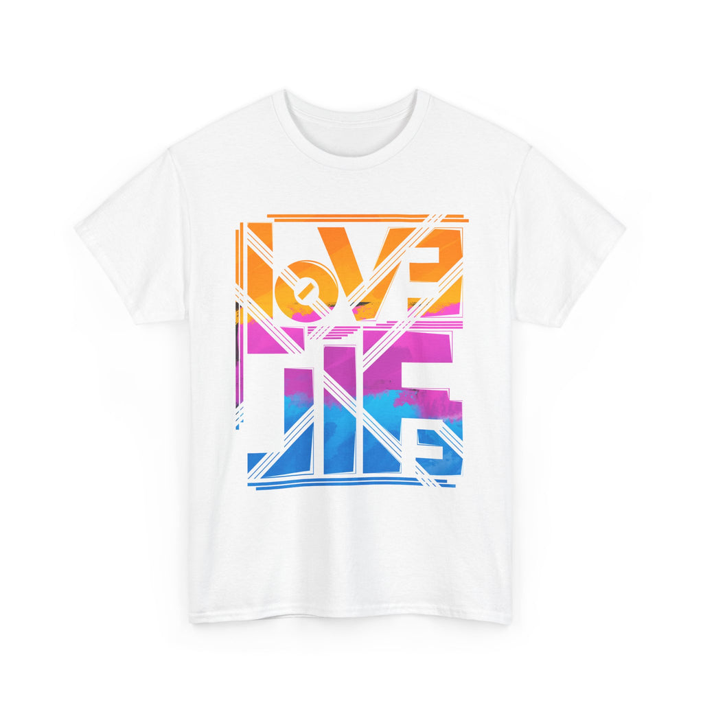 Love Lives Here T-Shirt | Rainbow Geometric Typography