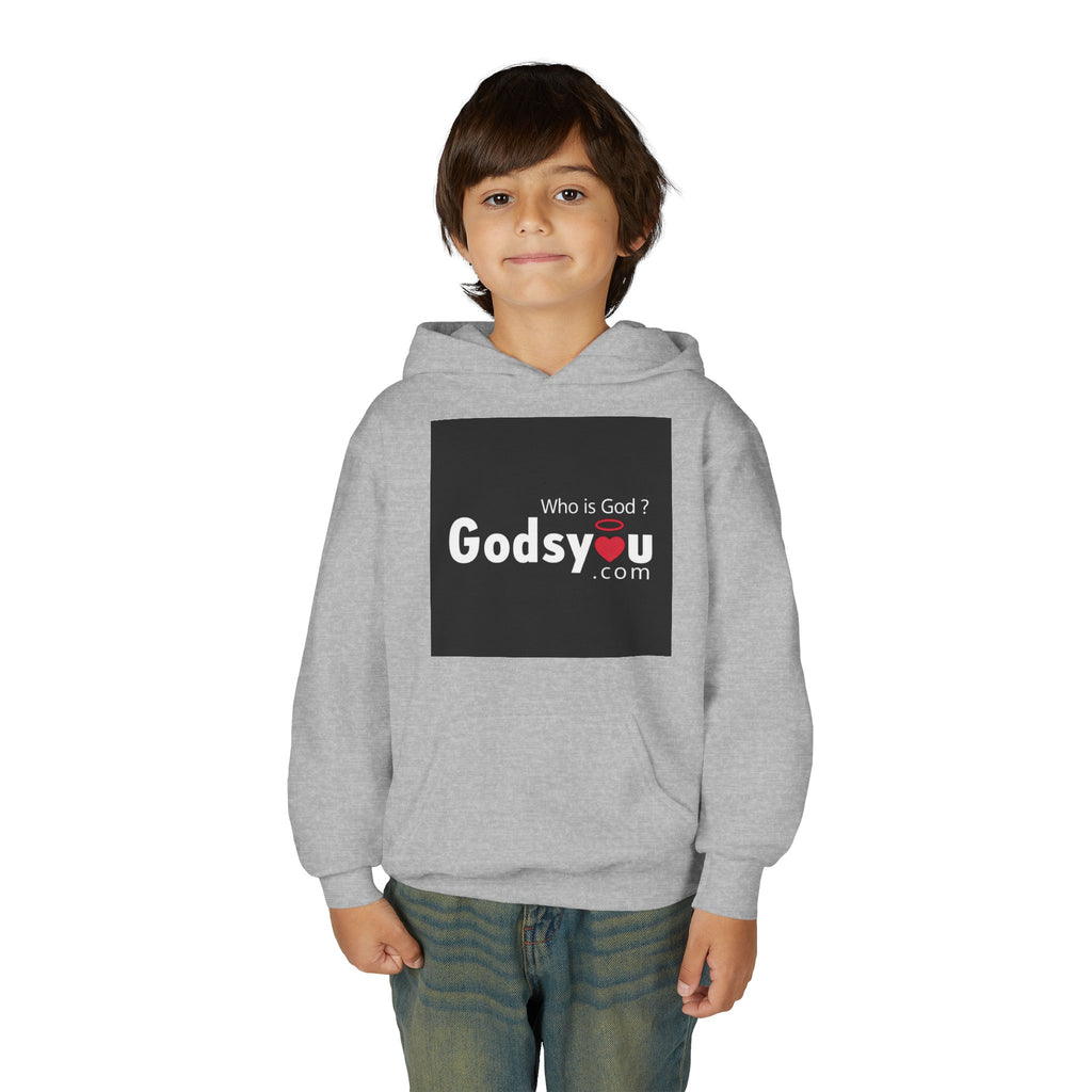 Godsyou logo square Youth Hoodie | Christian faith sweatshirt, minimalist black graphic