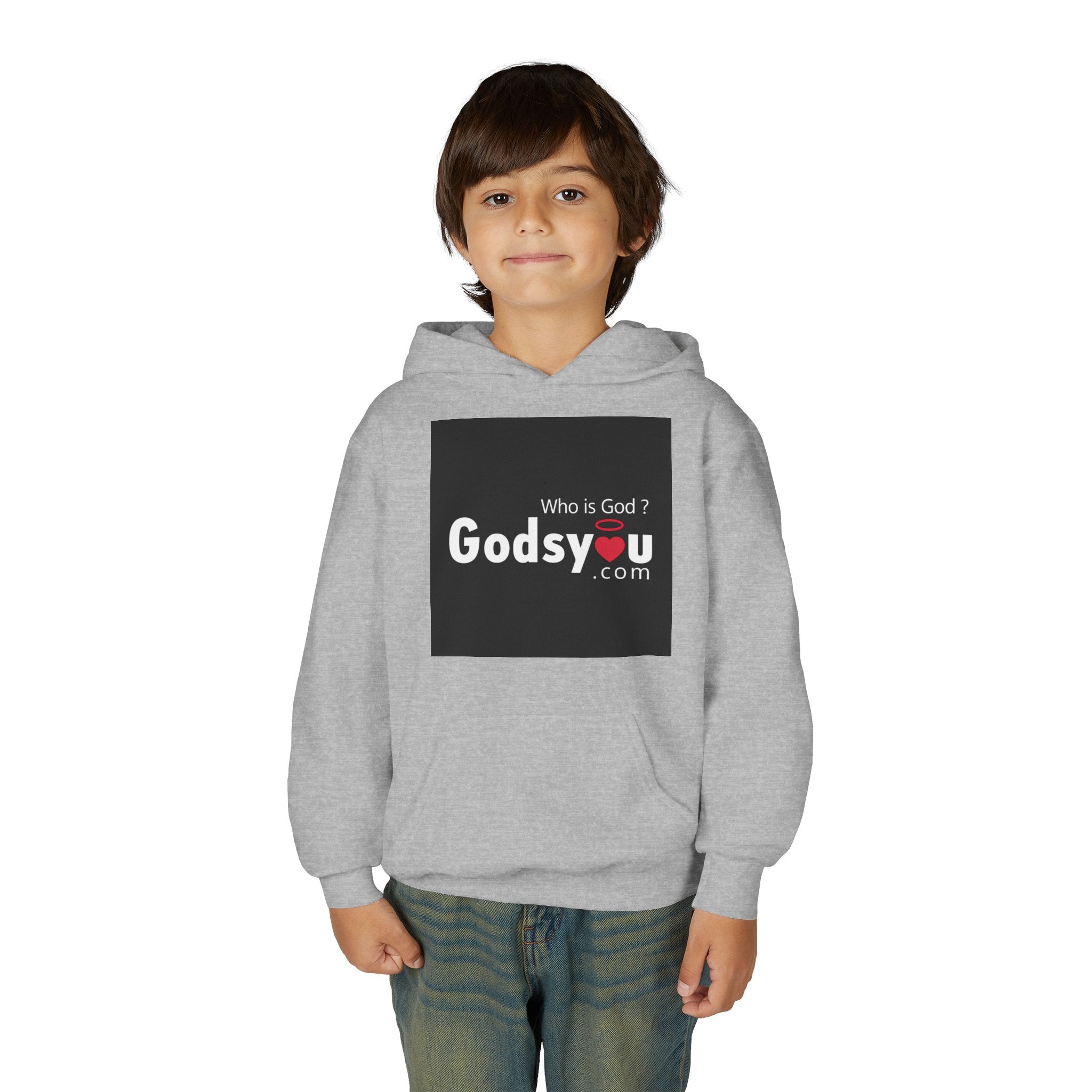 Godsyou logo square Youth Hoodie | Christian faith sweatshirt, minimalist black graphic