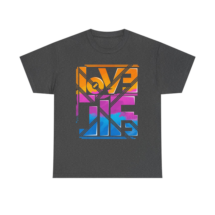 Love Lives Here T-Shirt | Rainbow Geometric Typography