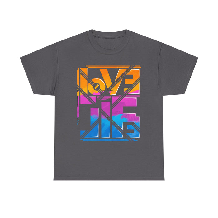 Love Lives Here T-Shirt | Rainbow Geometric Typography