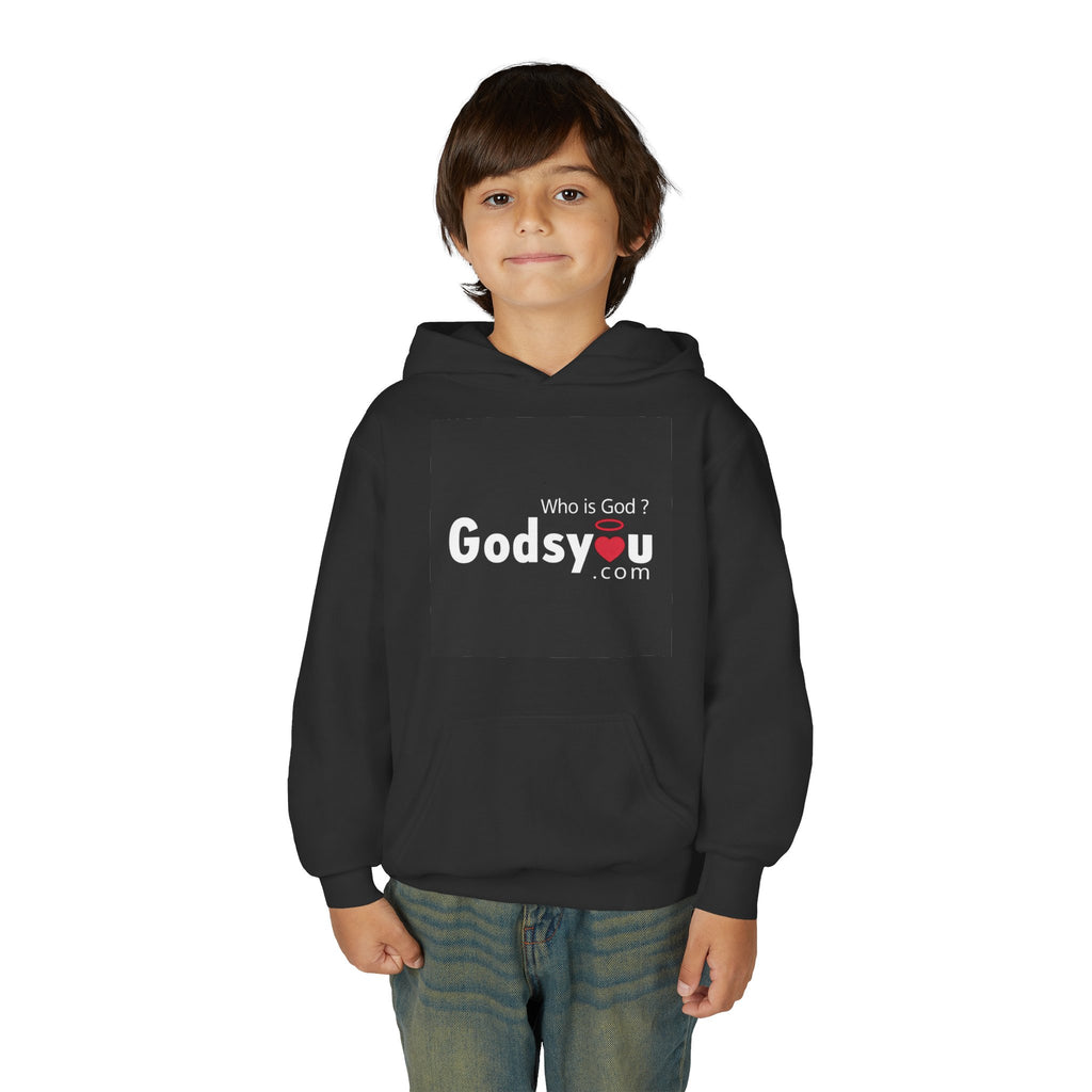 Godsyou logo square Youth Hoodie | Christian faith sweatshirt, minimalist black graphic