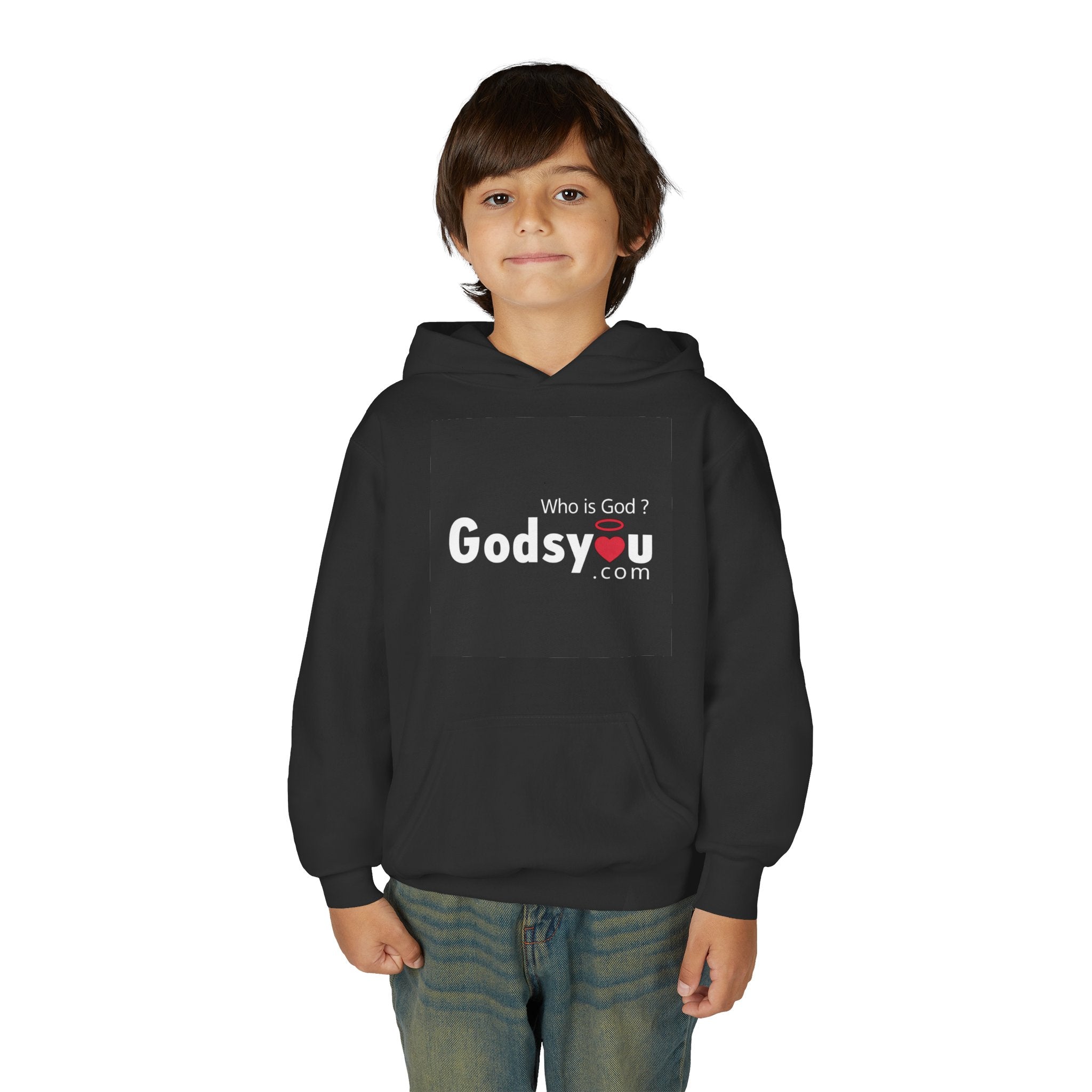 Godsyou logo square Youth Hoodie | Christian faith sweatshirt, minimalist black graphic