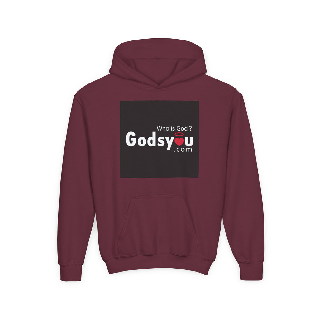 Godsyou logo square Youth Hoodie | Christian faith sweatshirt, minimalist black graphic