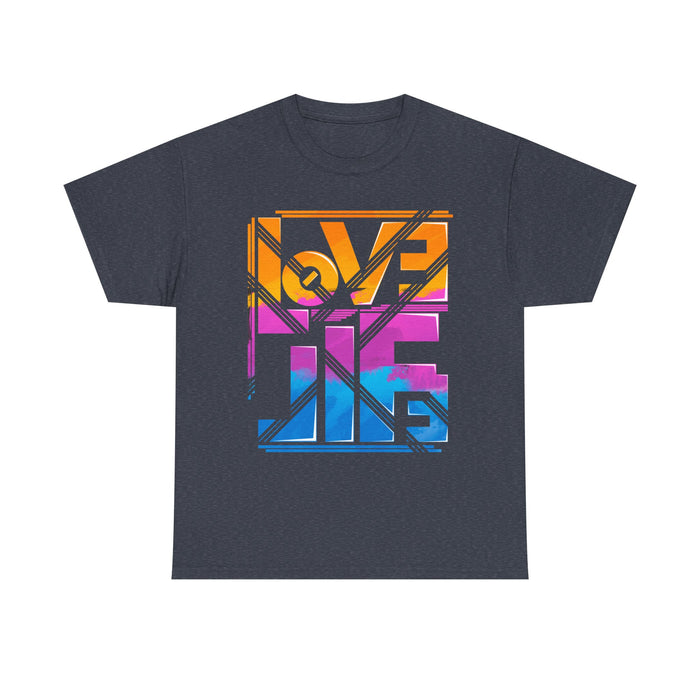 Love Lives Here T-Shirt | Rainbow Geometric Typography