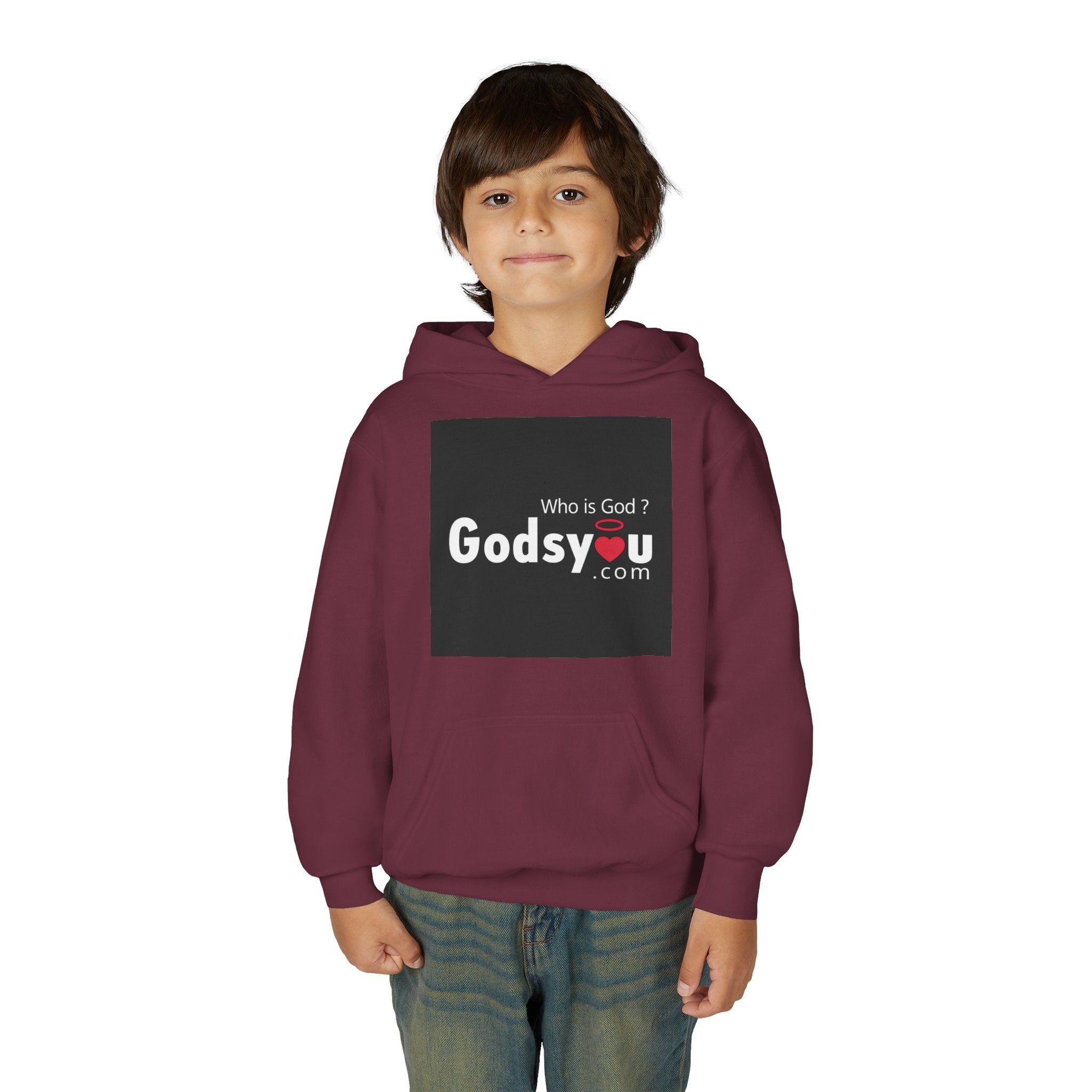Godsyou logo square Youth Hoodie | Christian faith sweatshirt, minimalist black graphic