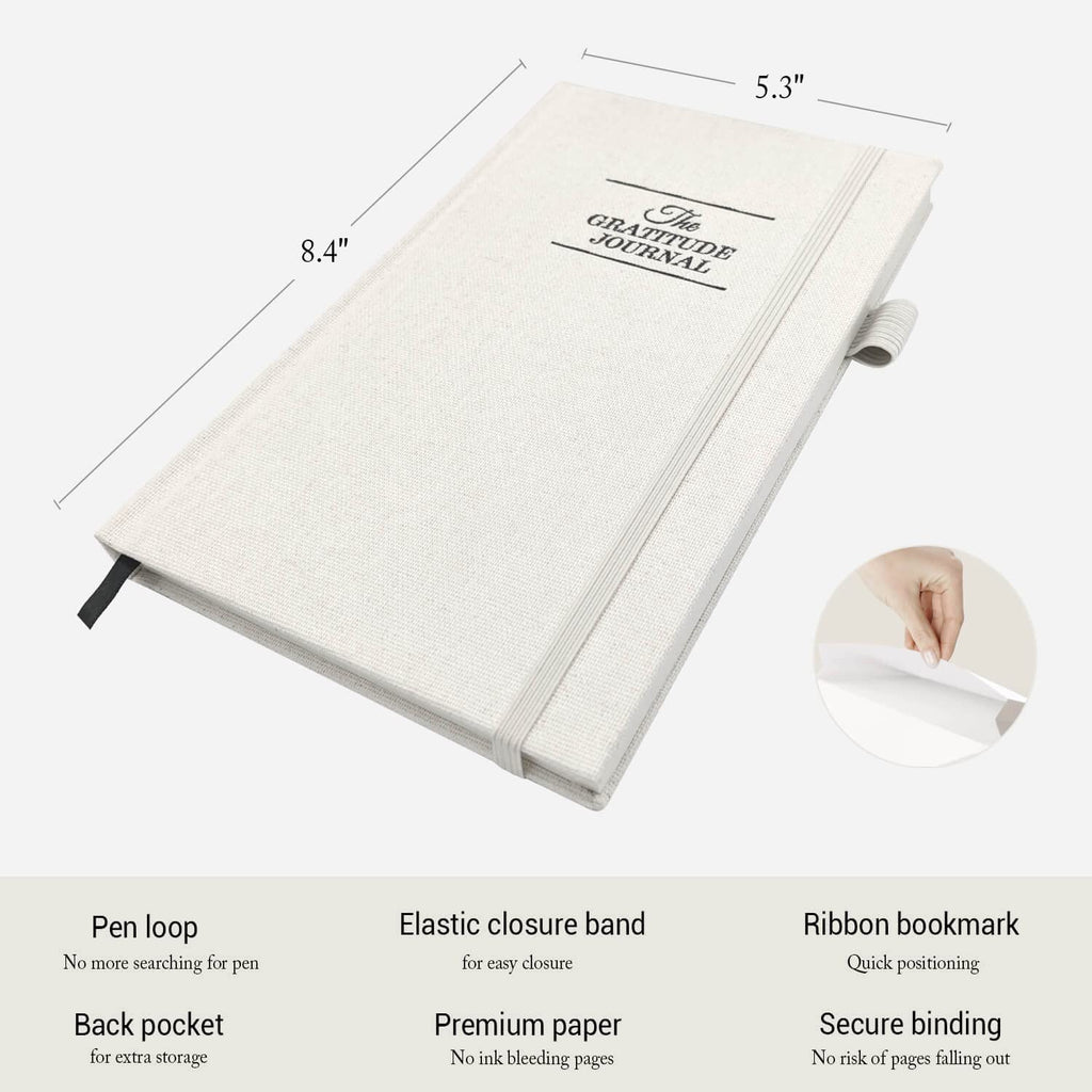 The Gratitude Journal 2026: 5 Minute Gratitude Practice to Inspire Thankfulness, Mindfulness, Positivity, Happiness, Upgraded with Pen Holder, Inner Pocket & Elastic Closure Band (Beige)
