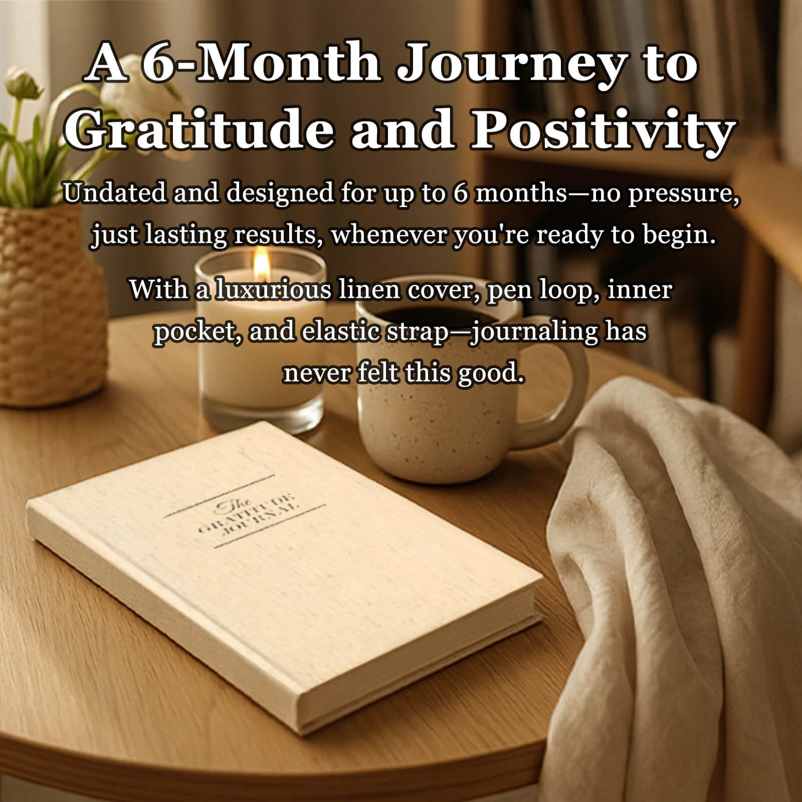 The Gratitude Journal 2026: 5 Minute Gratitude Practice to Inspire Thankfulness, Mindfulness, Positivity, Happiness, Upgraded with Pen Holder, Inner Pocket & Elastic Closure Band (Beige)