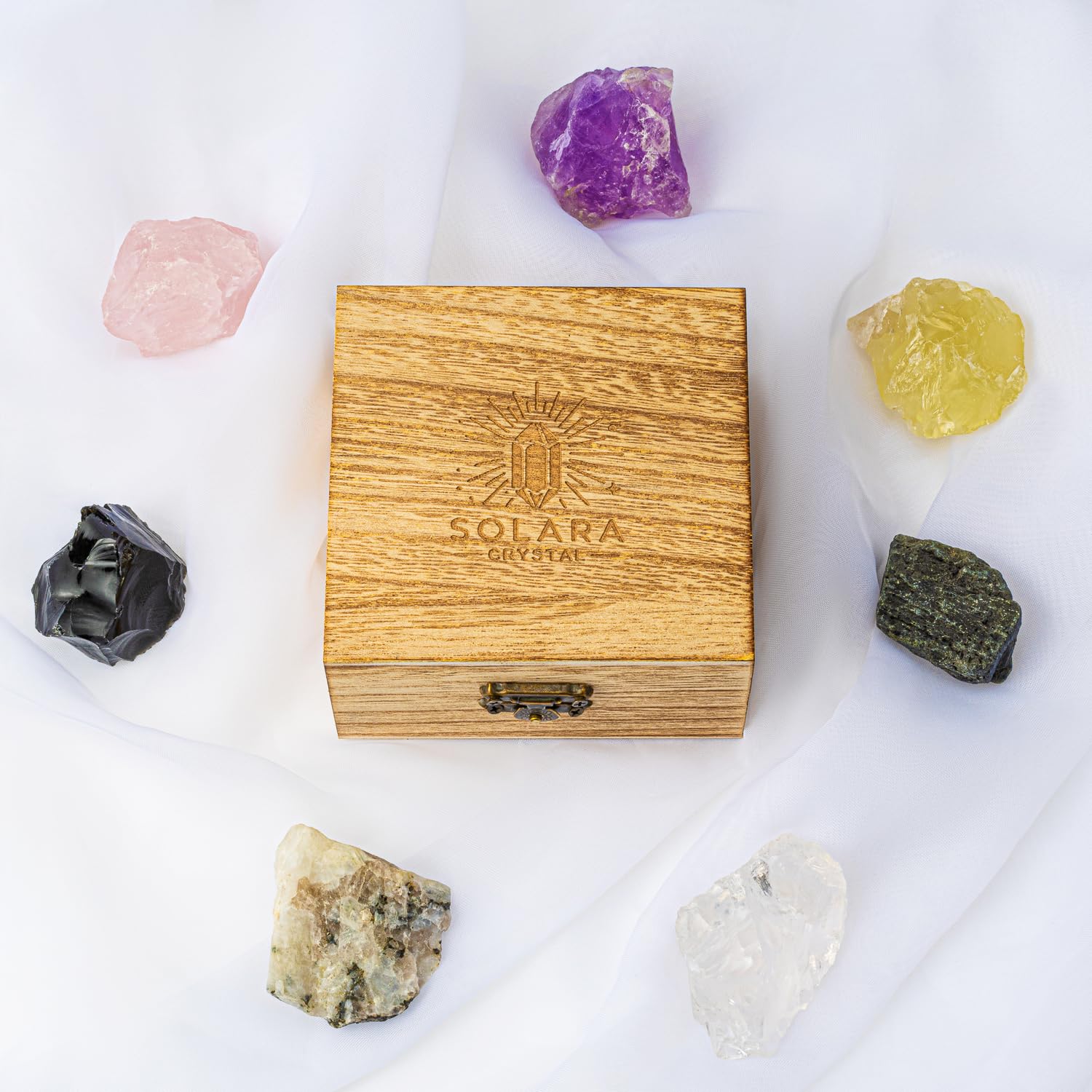 Premium Crystal Gift Box - 7 Healing Crystals Set with Natural Raw Stones for Energy Cleansing, Chakra Balancing & Meditation - Spiritual Gifts for Women, Reiki & Crystal Lovers