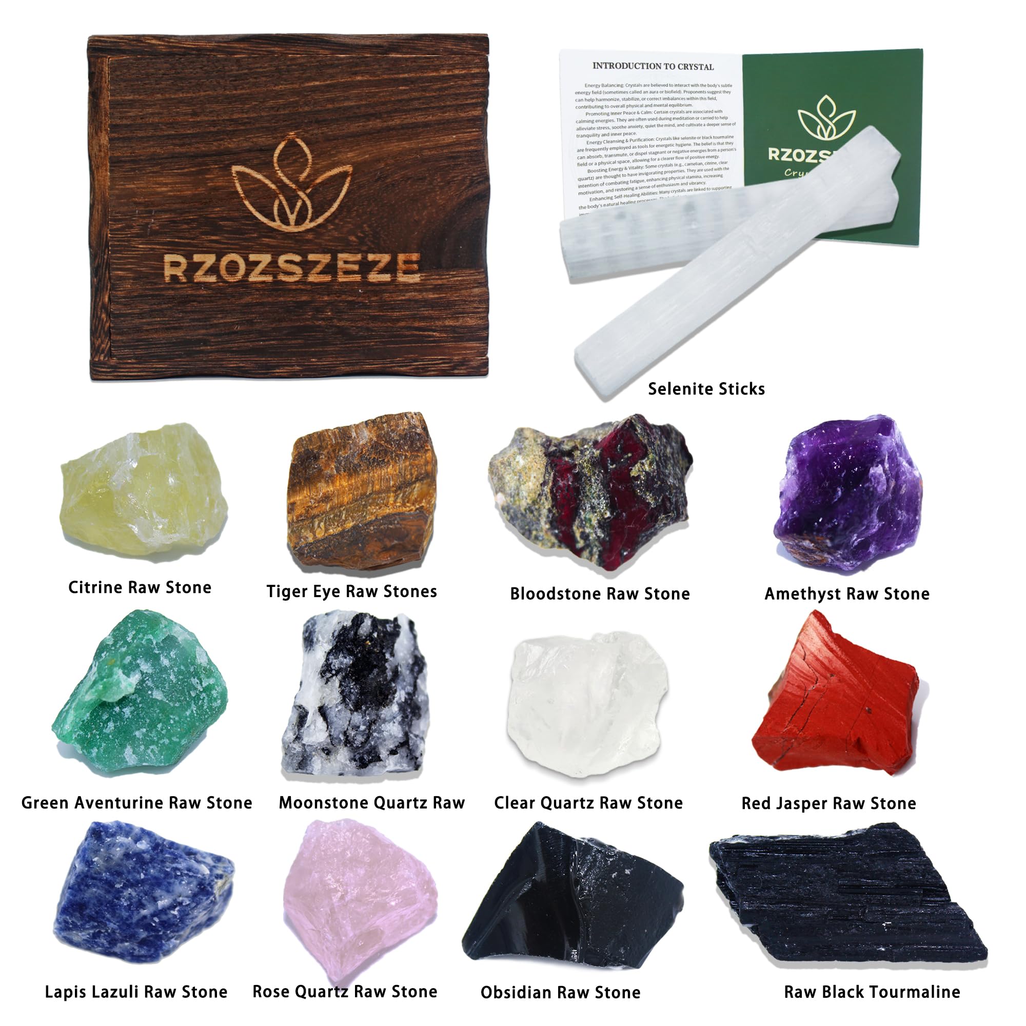 Healing Crystals Set,16 pcs Raw Natural Gemstones Crystals for Crystals Gifts for Women Reiki Crystals and Gemstones Gifts Chakra Balancing Meditation Wooden Box Guide Booklet