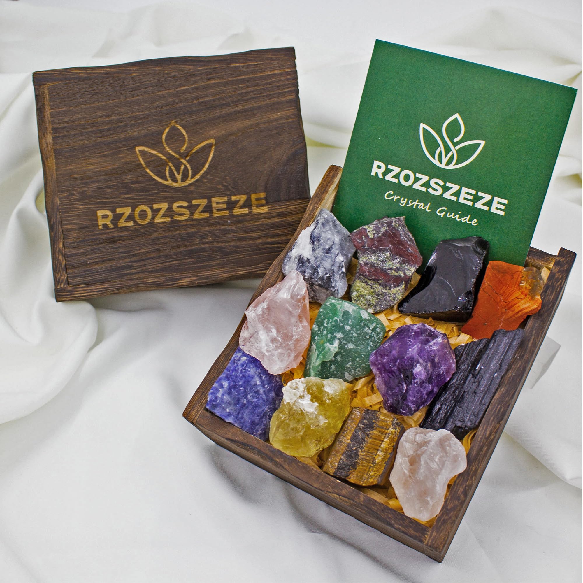 Healing Crystals Set,16 pcs Raw Natural Gemstones Crystals for Crystals Gifts for Women Reiki Crystals and Gemstones Gifts Chakra Balancing Meditation Wooden Box Guide Booklet