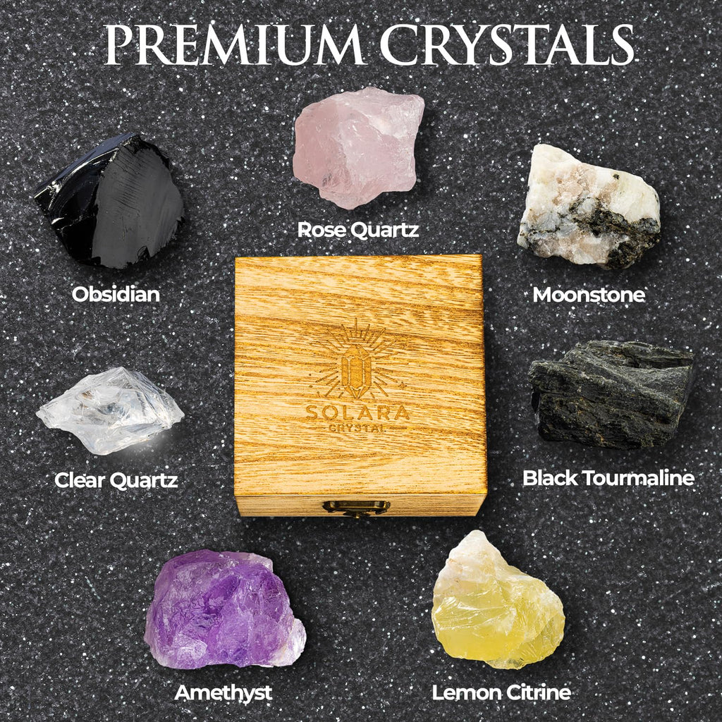 Premium Crystal Gift Box - 7 Healing Crystals Set with Natural Raw Stones for Energy Cleansing, Chakra Balancing & Meditation - Spiritual Gifts for Women, Reiki & Crystal Lovers