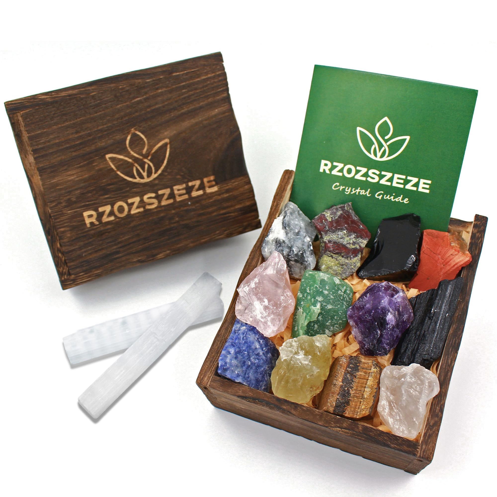 Healing Crystals Set,16 pcs Raw Natural Gemstones Crystals for Crystals Gifts for Women Reiki Crystals and Gemstones Gifts Chakra Balancing Meditation Wooden Box Guide Booklet
