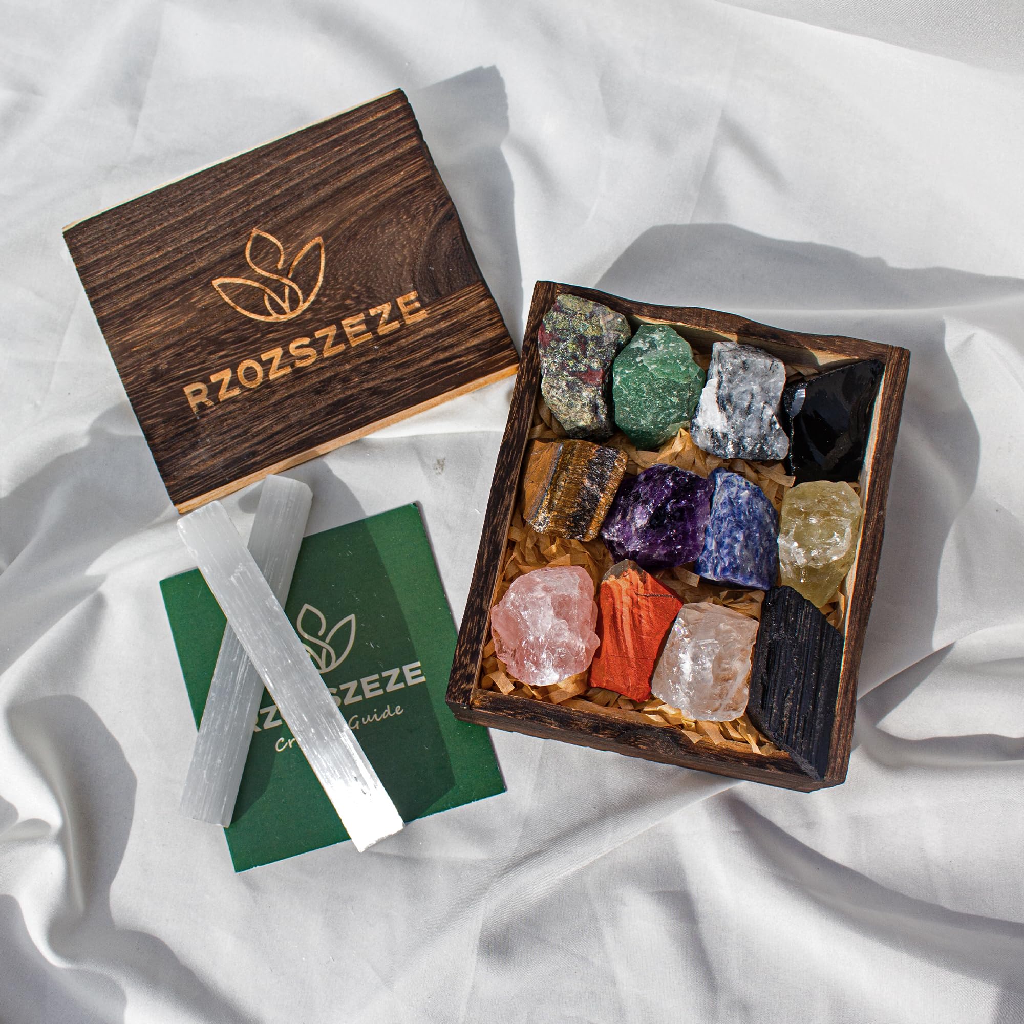 Healing Crystals Set,16 pcs Raw Natural Gemstones Crystals for Crystals Gifts for Women Reiki Crystals and Gemstones Gifts Chakra Balancing Meditation Wooden Box Guide Booklet