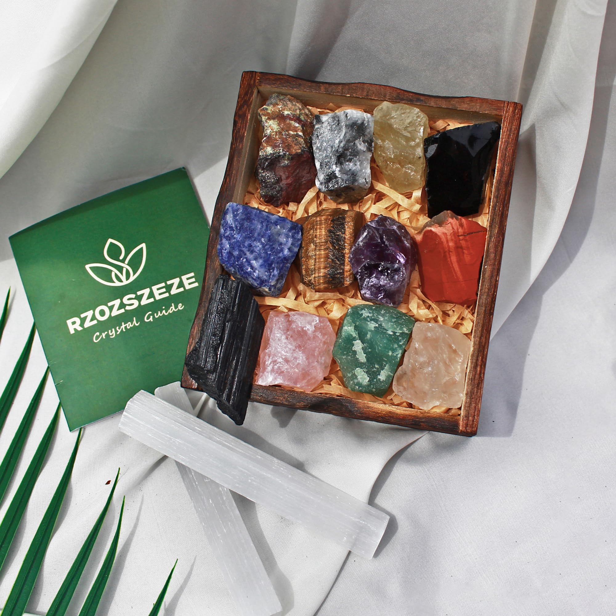 Healing Crystals Set,16 pcs Raw Natural Gemstones Crystals for Crystals Gifts for Women Reiki Crystals and Gemstones Gifts Chakra Balancing Meditation Wooden Box Guide Booklet