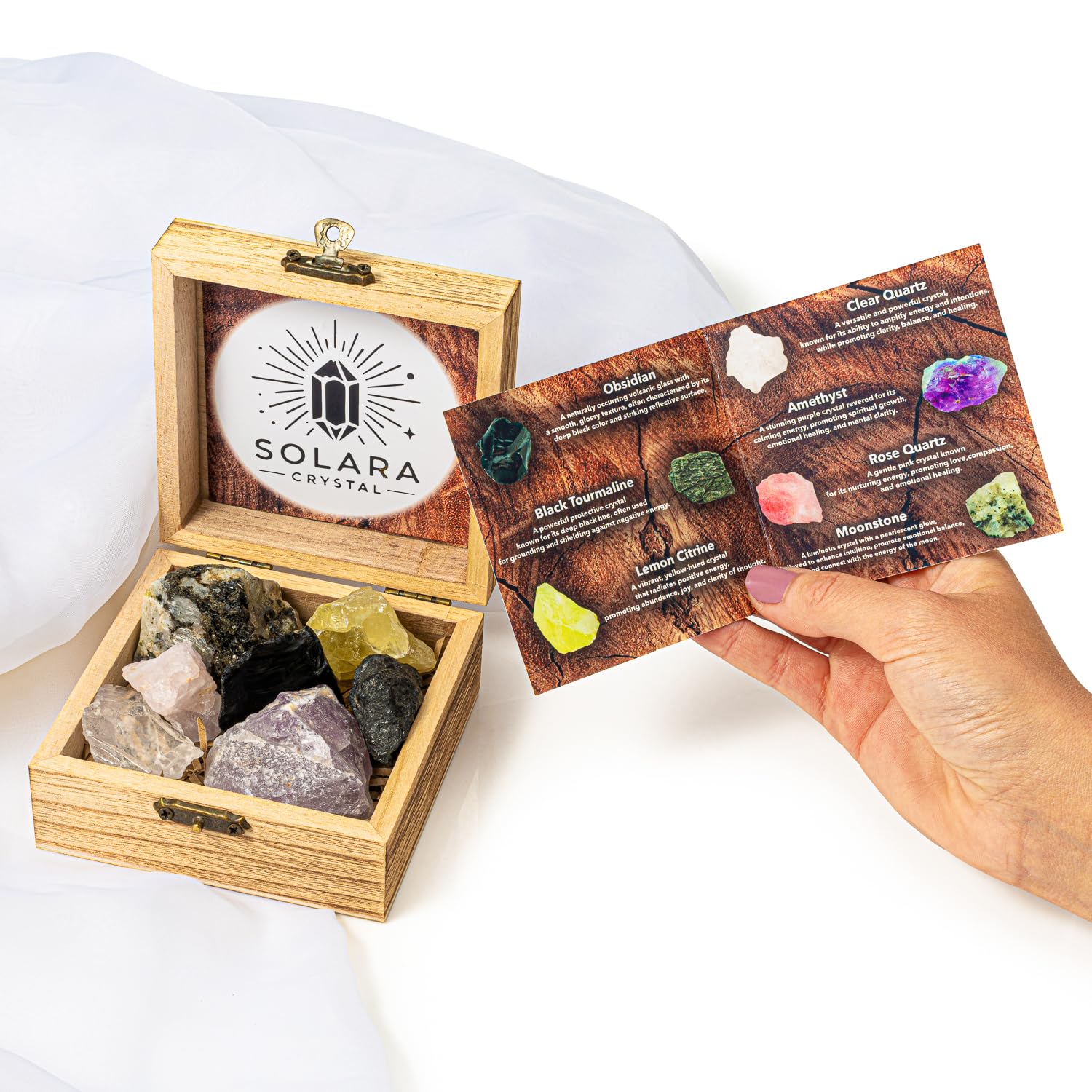 Premium Crystal Gift Box - 7 Healing Crystals Set with Natural Raw Stones for Energy Cleansing, Chakra Balancing & Meditation - Spiritual Gifts for Women, Reiki & Crystal Lovers