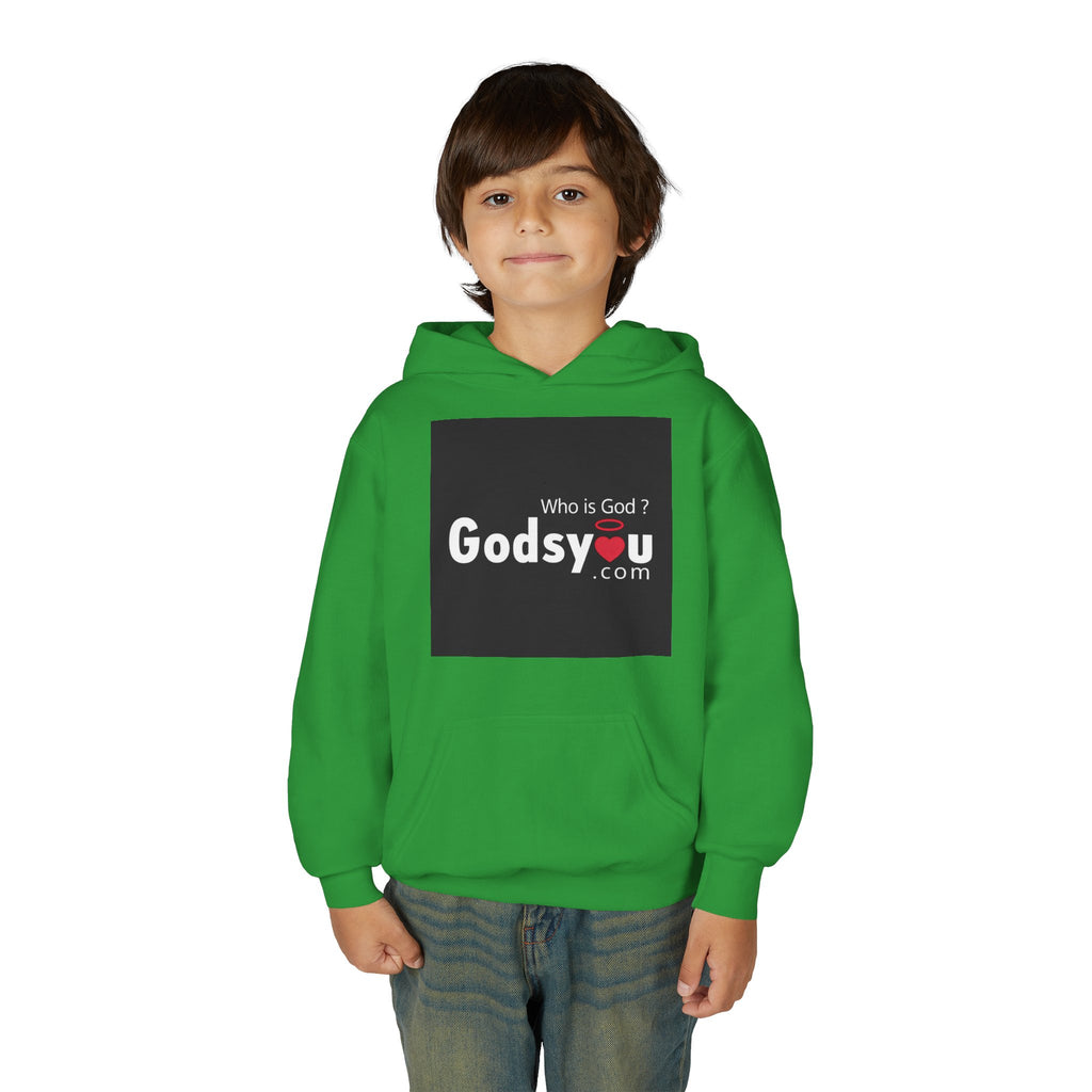 Godsyou logo square Youth Hoodie | Christian faith sweatshirt, minimalist black graphic