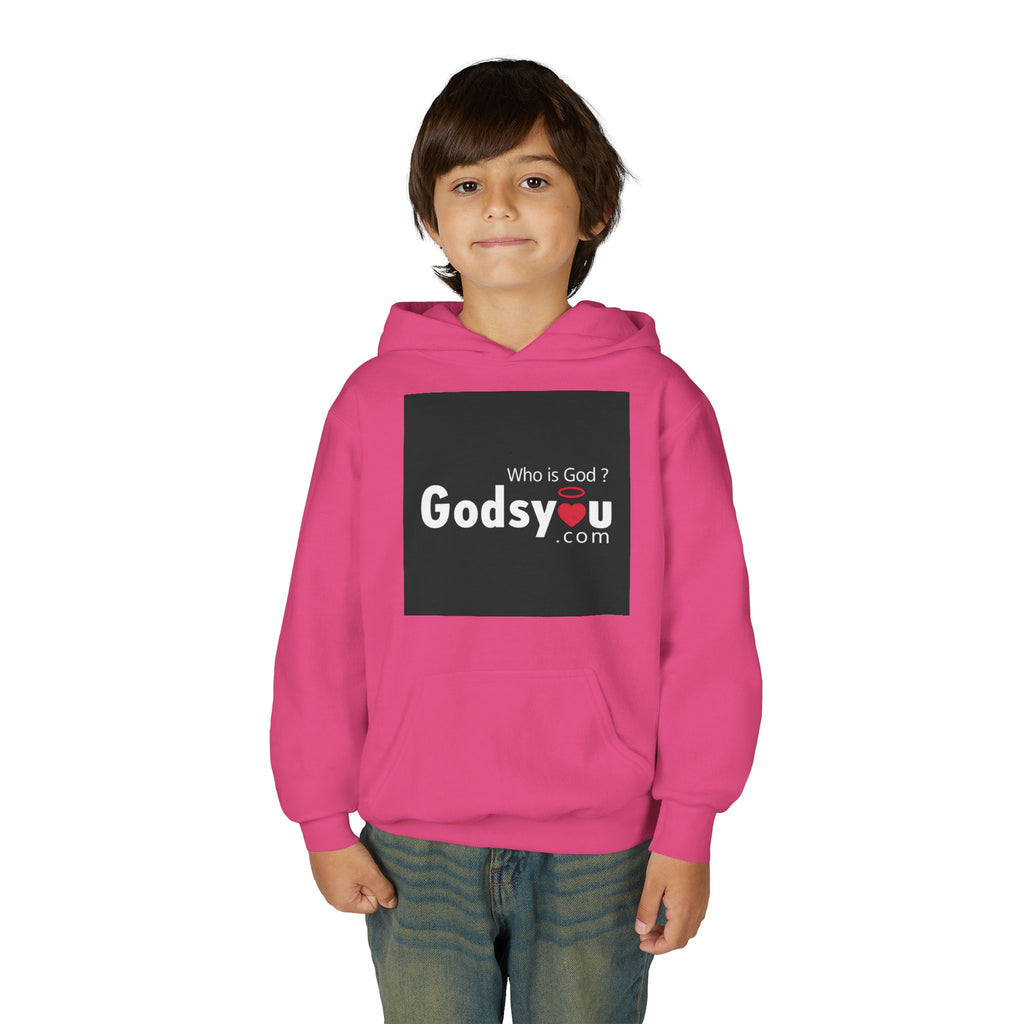Godsyou logo square Youth Hoodie | Christian faith sweatshirt, minimalist black graphic