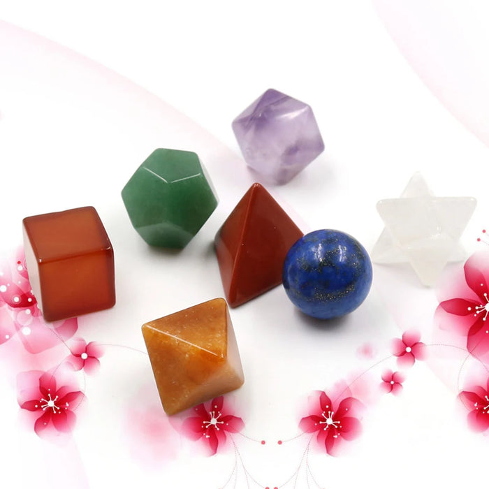 Healing Crystal Solids Sacred Geometry Set with Merkaba Star Carved Chakra Stone for Meditation Therapy Healing