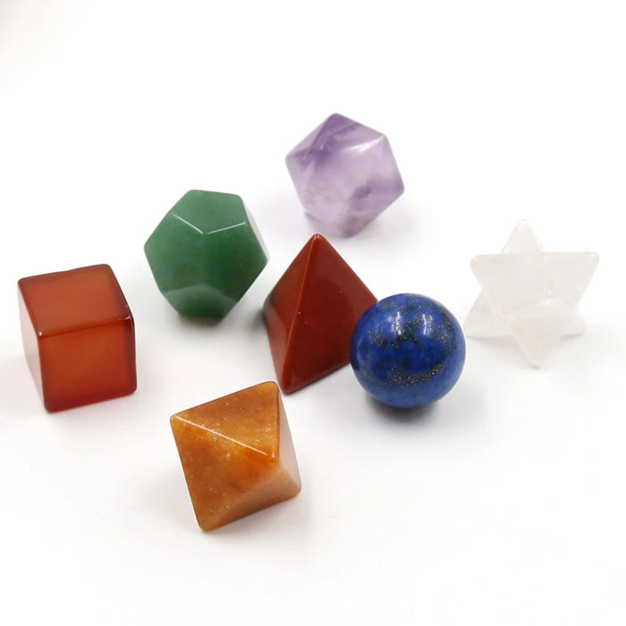 Healing Crystal Solids Sacred Geometry Set with Merkaba Star Carved Chakra Stone for Meditation Therapy Healing
