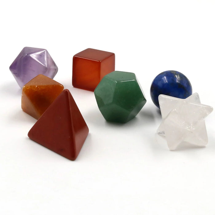 Healing Crystal Solids Sacred Geometry Set with Merkaba Star Carved Chakra Stone for Meditation Therapy Healing