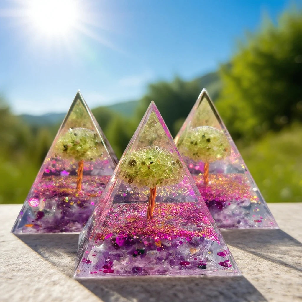 Natural Amethyst And Peridot Life Tree Orgone Pyramid Decorative Ornament Crystal Healing Jewelry Home Decor Accessories