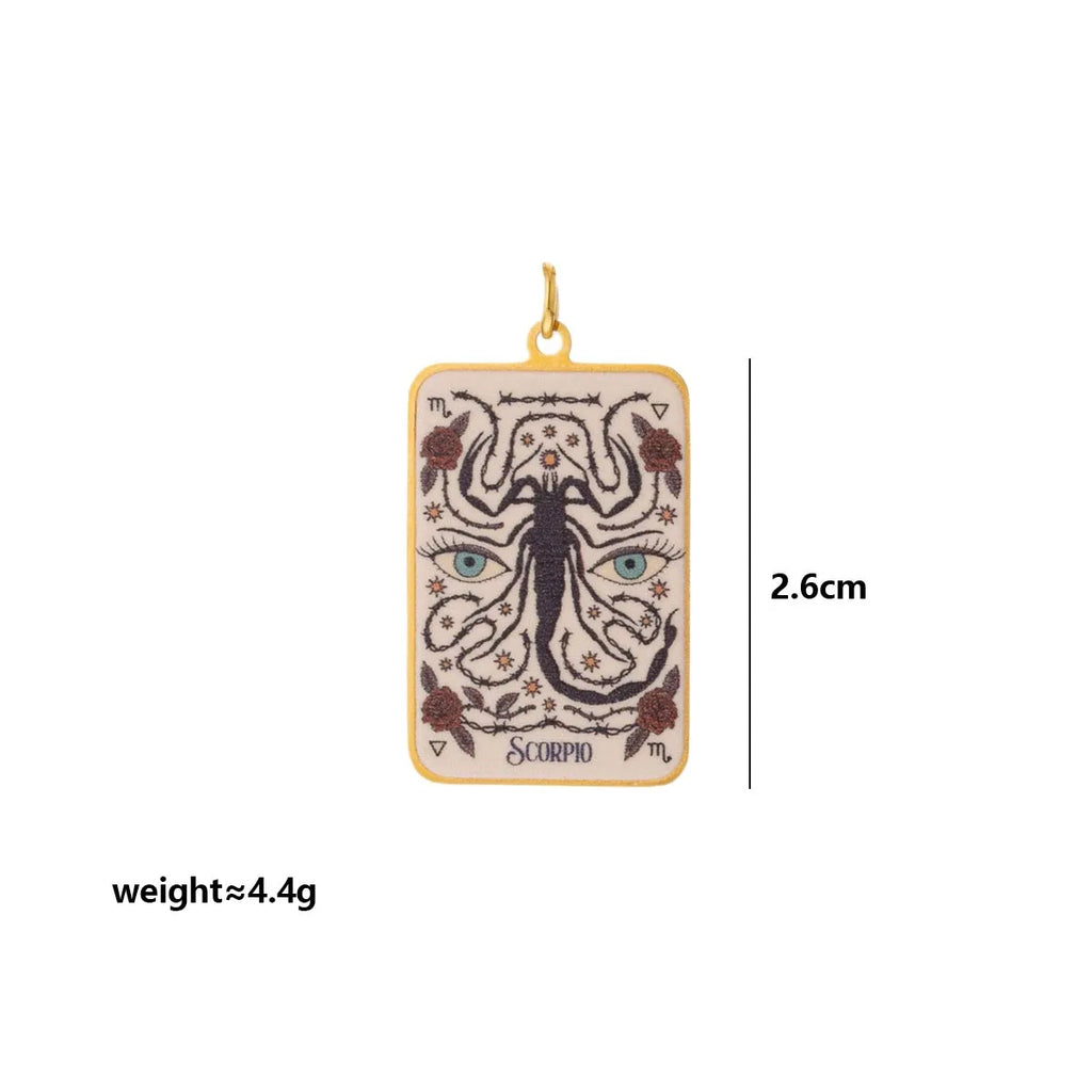 Stainless Steel Celestial Tarot Card Pendant: Enamel Zodiac Constellation Charms for Spiritual DIY Jewelry Making