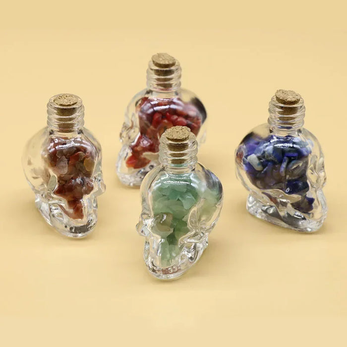 Crystals Healing MINI Crushed Stones Skull Spell Jars Crystal Chakra Stones Cute Glass BottleHealing Crystals Mini Skull Bottles
