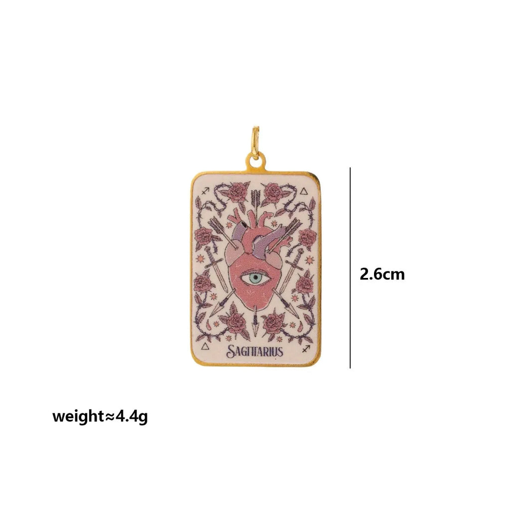 Stainless Steel Celestial Tarot Card Pendant: Enamel Zodiac Constellation Charms for Spiritual DIY Jewelry Making