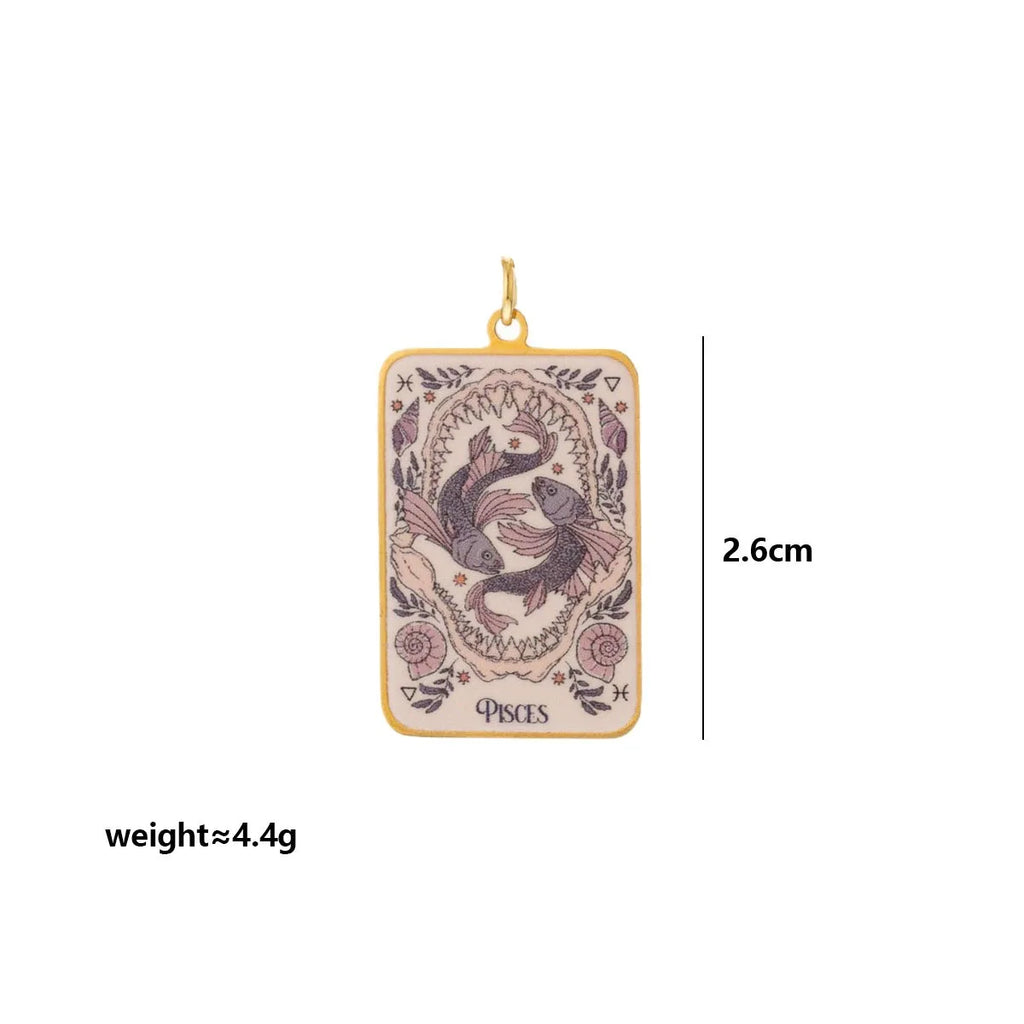 Stainless Steel Celestial Tarot Card Pendant: Enamel Zodiac Constellation Charms for Spiritual DIY Jewelry Making