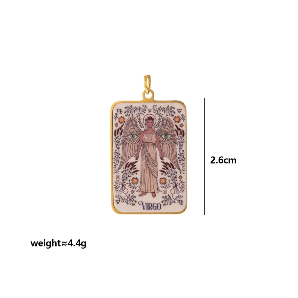 Stainless Steel Celestial Tarot Card Pendant: Enamel Zodiac Constellation Charms for Spiritual DIY Jewelry Making