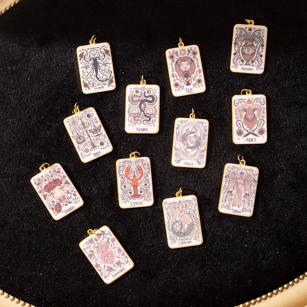 Stainless Steel Celestial Tarot Card Pendant: Enamel Zodiac Constellation Charms for Spiritual DIY Jewelry Making