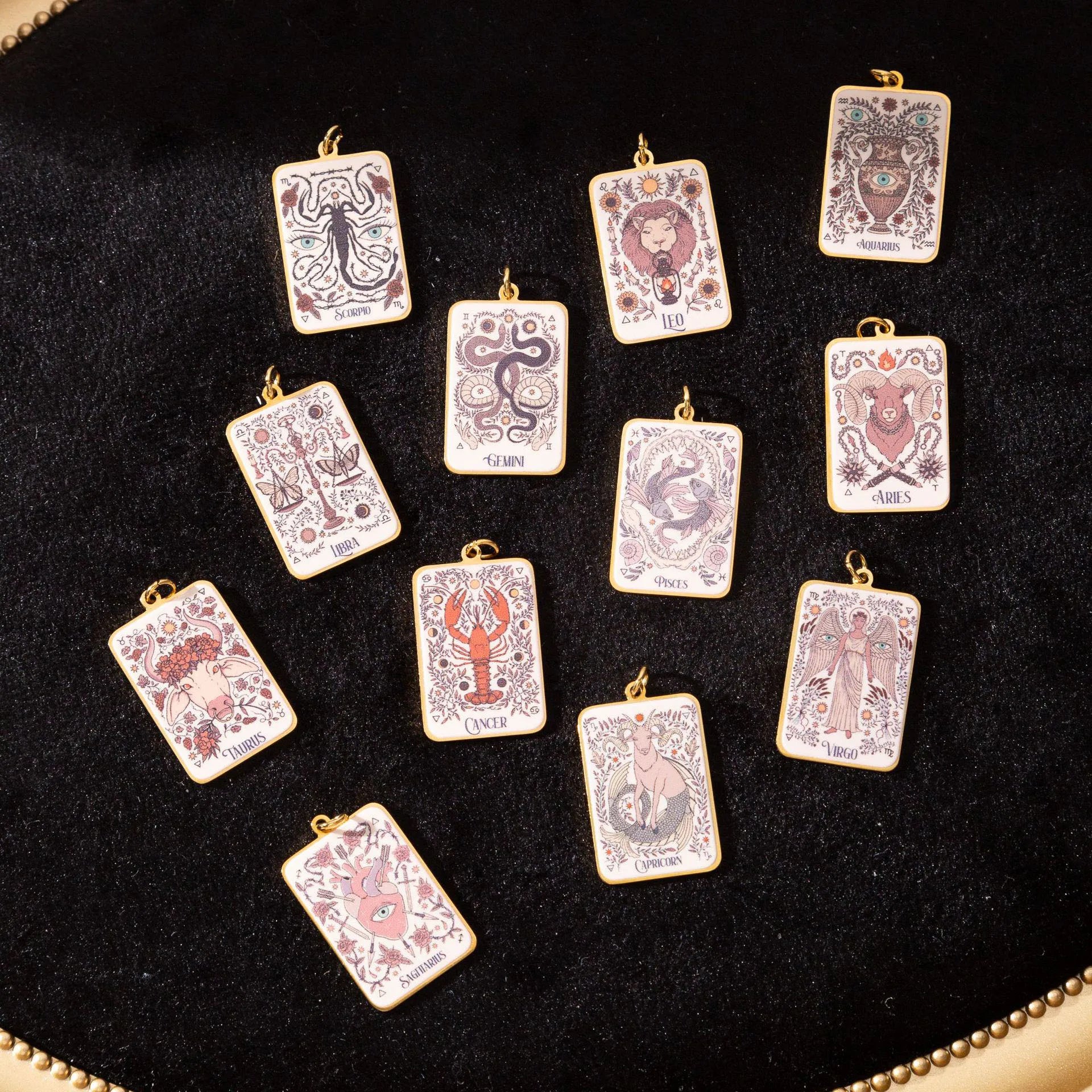 Stainless Steel Celestial Tarot Card Pendant: Enamel Zodiac Constellation Charms for Spiritual DIY Jewelry Making