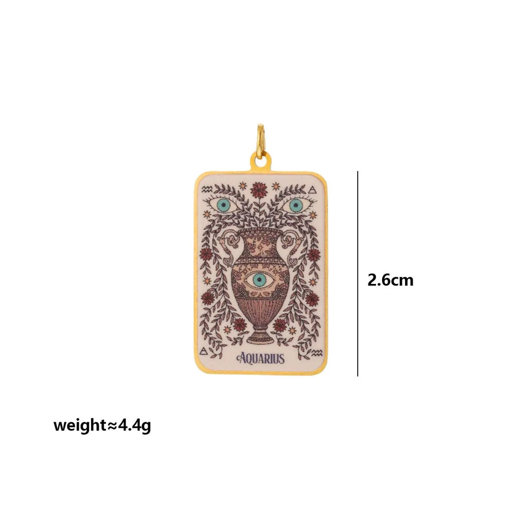 Stainless Steel Celestial Tarot Card Pendant: Enamel Zodiac Constellation Charms for Spiritual DIY Jewelry Making