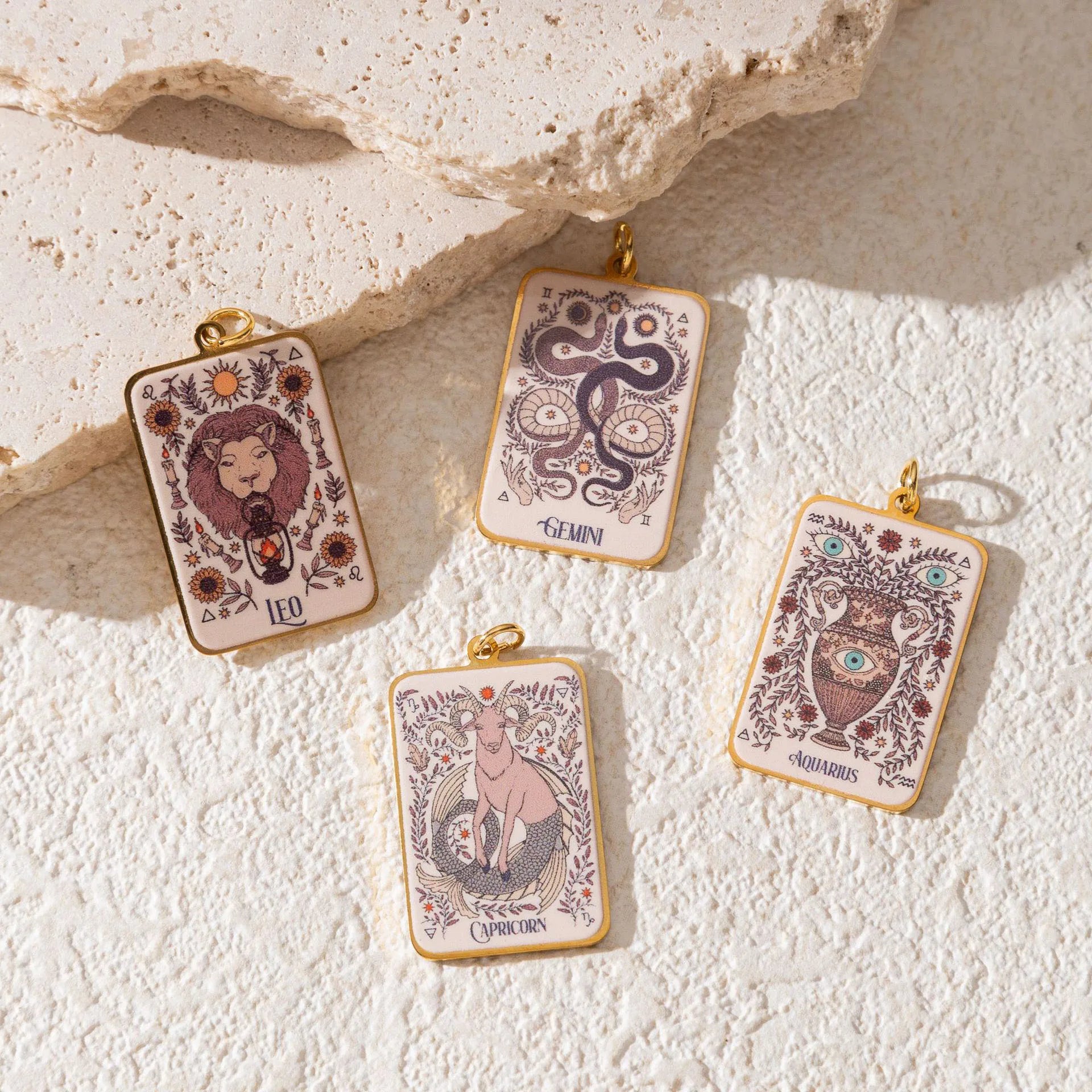 Stainless Steel Celestial Tarot Card Pendant: Enamel Zodiac Constellation Charms for Spiritual DIY Jewelry Making