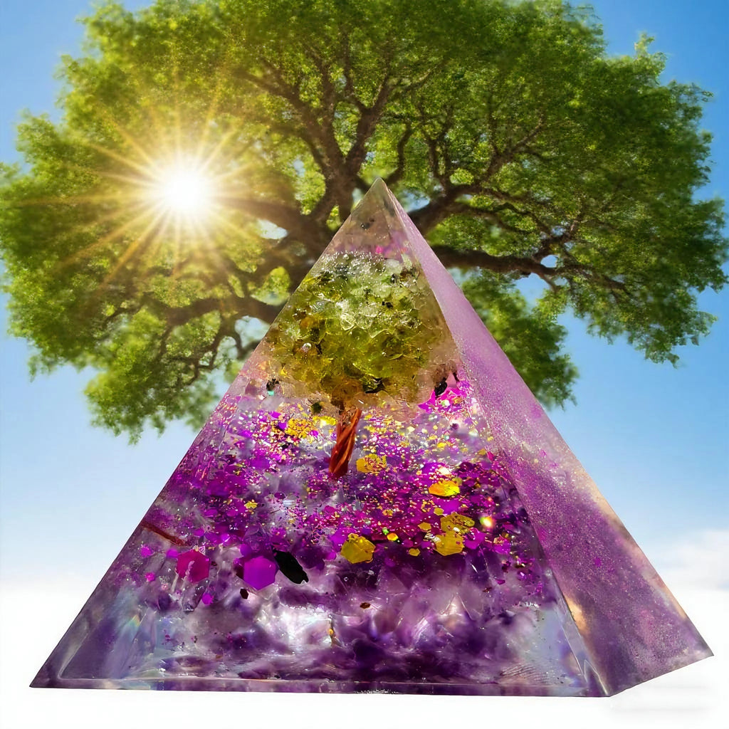 Natural Amethyst And Peridot Life Tree Orgone Pyramid Decorative Ornament Crystal Healing Jewelry Home Decor Accessories