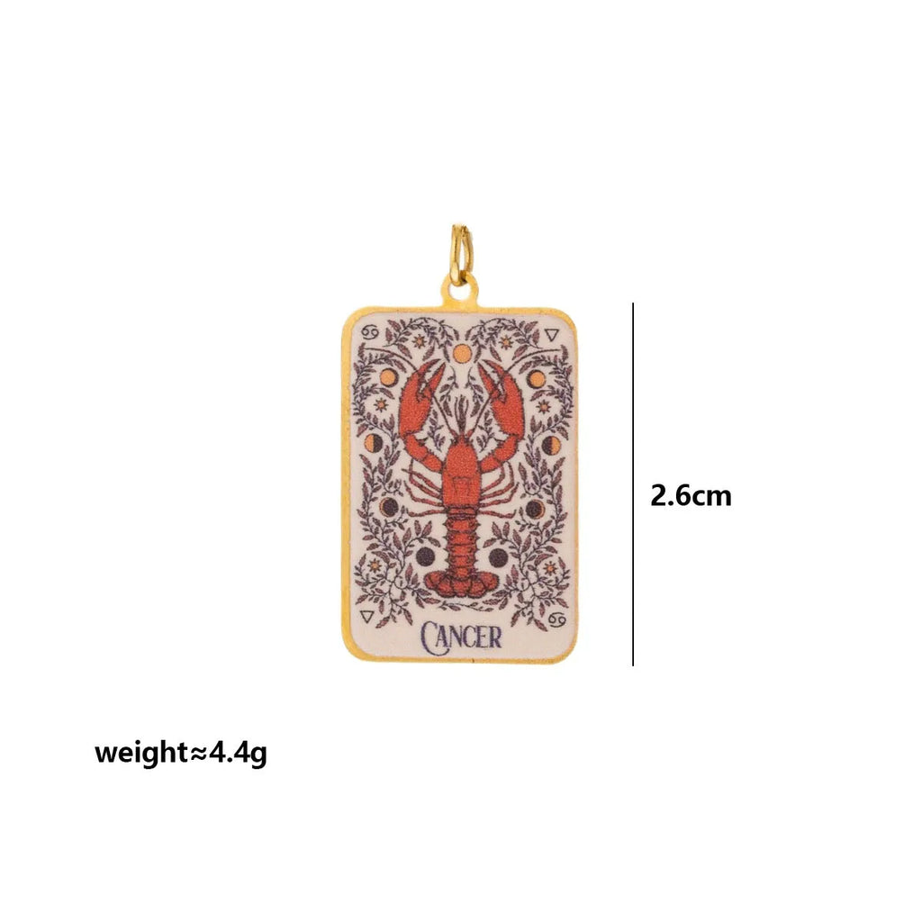 Stainless Steel Celestial Tarot Card Pendant: Enamel Zodiac Constellation Charms for Spiritual DIY Jewelry Making