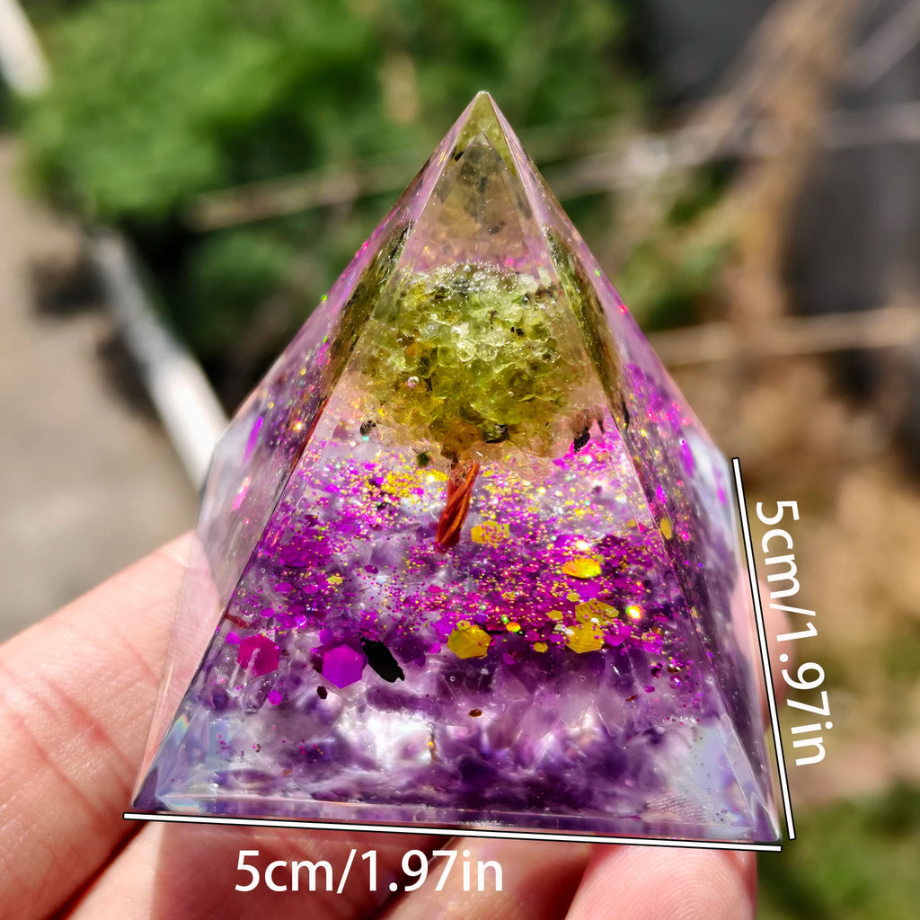 Natural Amethyst And Peridot Life Tree Orgone Pyramid Decorative Ornament Crystal Healing Jewelry Home Decor Accessories
