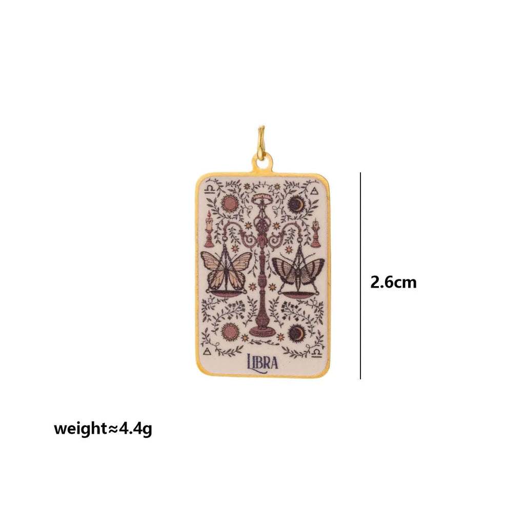 Stainless Steel Celestial Tarot Card Pendant: Enamel Zodiac Constellation Charms for Spiritual DIY Jewelry Making